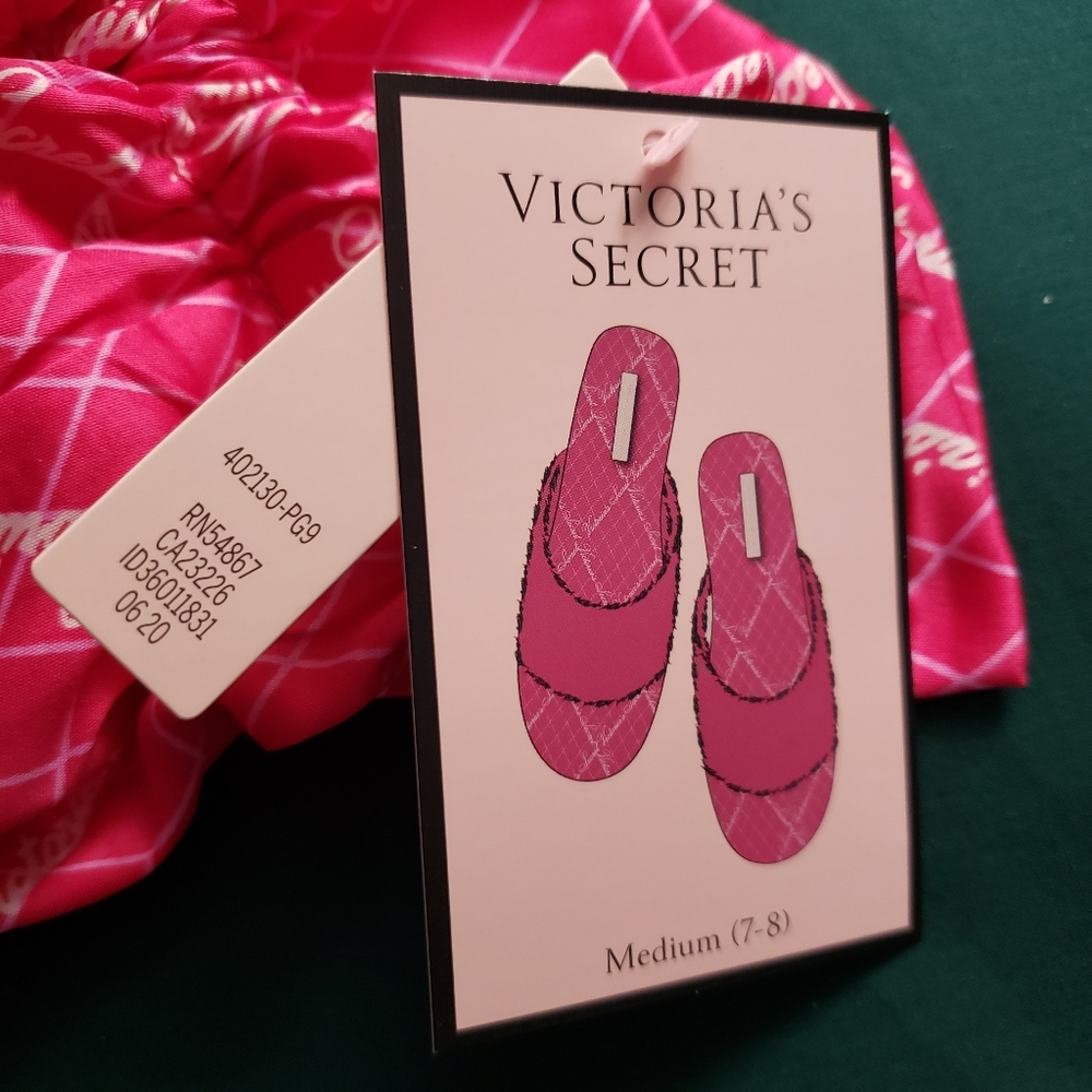 Victoria's Secret Satin w Fur Trim Slippers, Brand New - Picture 3 of 4